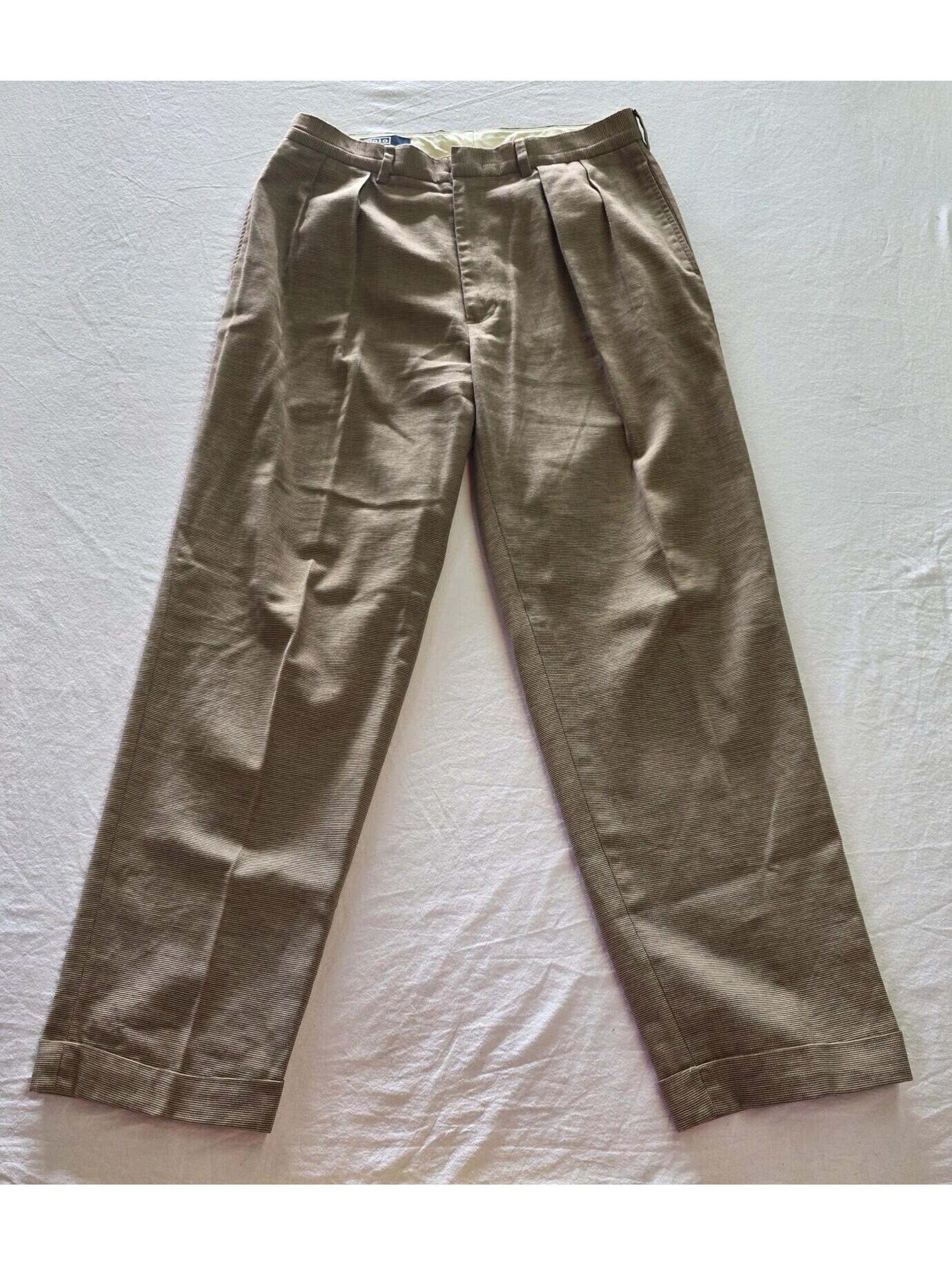 Vintage Polo Ralph Lauren Men's Khaki Textured Trousers Pants 100% Cotton